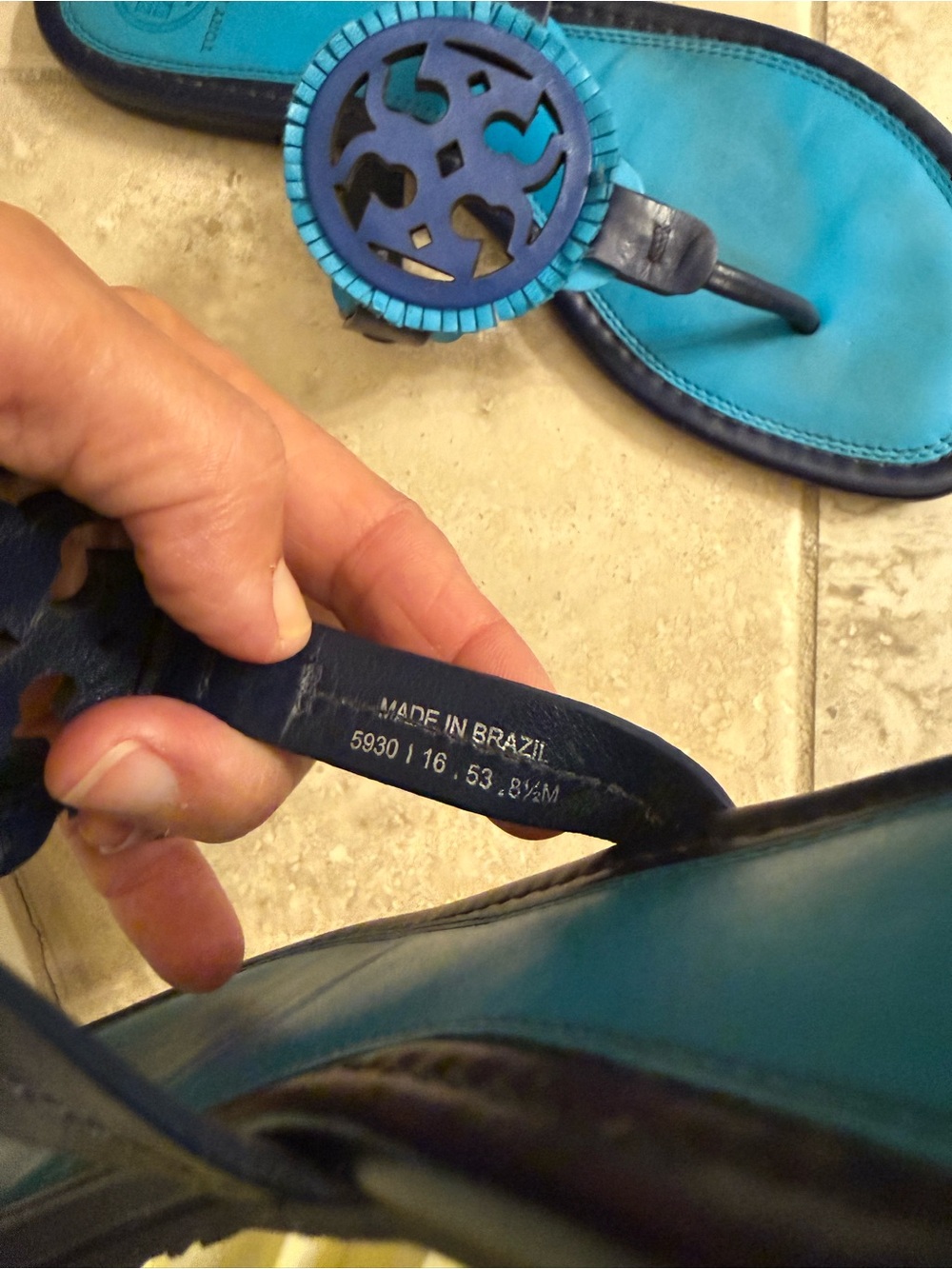 Tory Burch Blue Teal Logo Miller Sandals - Picture 5 of 6